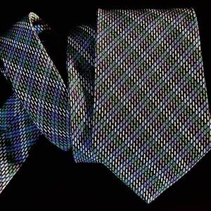 Yves Saint Laurent YSL Mens Tie Silk Neckwear Green Polka Dots Plaid Argyle Red